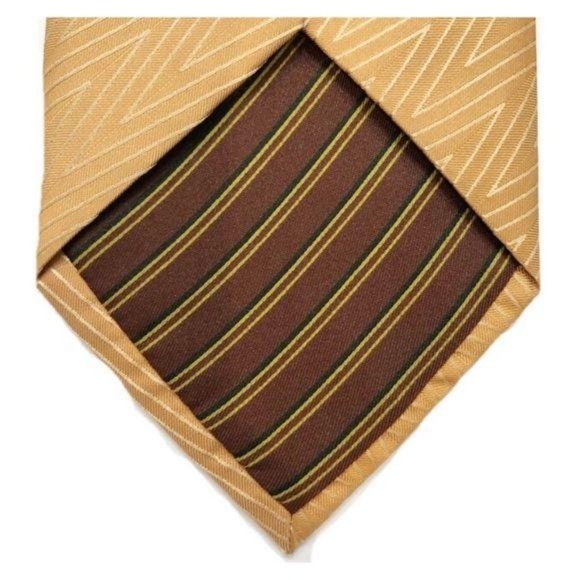 BCBG Attitude Golden Brown Silk Neck Tie Zig Zag Geometric Print Office Career - Picture 6 of 13